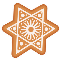 Vector Christmas gingerbread in star shape for decorating winter gingerbread illustrations. Baking with icing