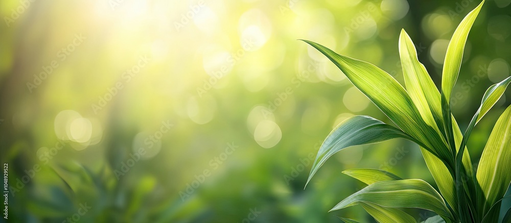 Poster closeup view of an appealing green grass leaf against a blurred green backdrop in a garden featuring
