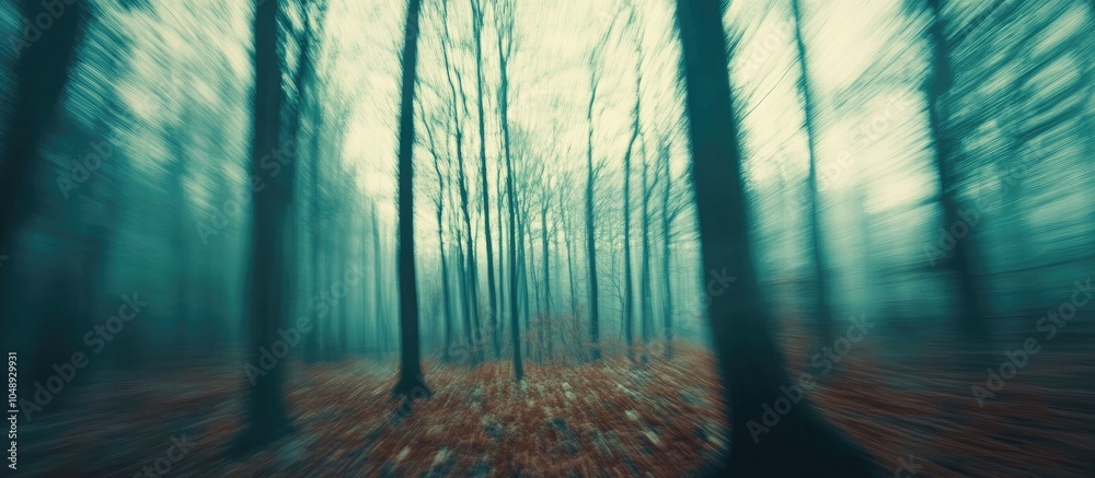 Fototapete blurry abstract representation of a forest captured using long exposure vintage style photo. with co
