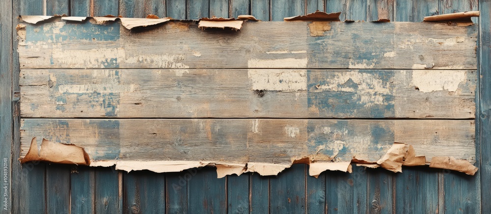 Poster Aged Wooden Billboard with Torn Advertisements. with copy space image. Place for adding text or design