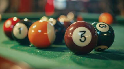 Close-up of Billiard Balls on a Green Felt Table