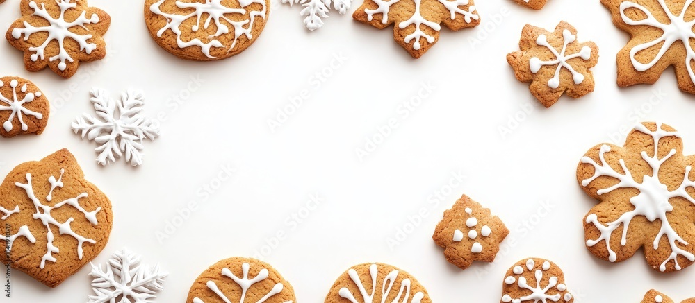 Poster gingerbread cookies on a white background with copy space