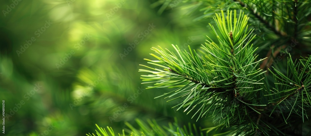 Leinwandbilder close up of bright green pine needles serving as a natural background. with copy space image. place 