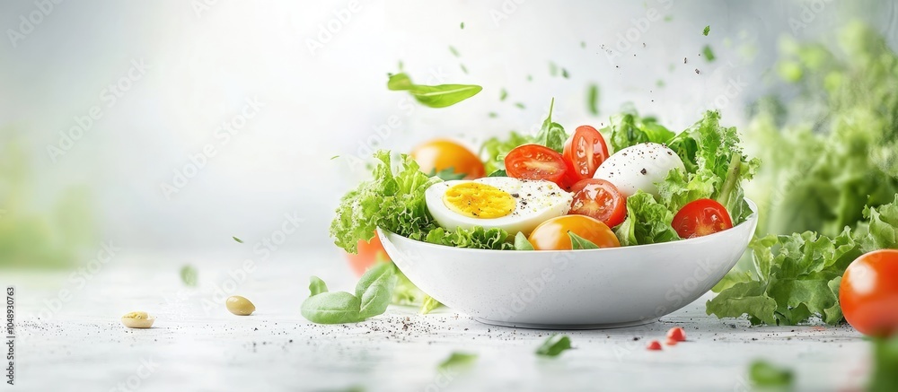 Aufkleber Mozzarella tomatoes salad bowl green egg dish. with copy space image. Place for adding text or design