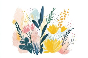 Warm, uplifting get well soon card featuring bright and gentle colors, light calligraphy, and a supportive message with simple illustrations of nature, cheerful and empathetic