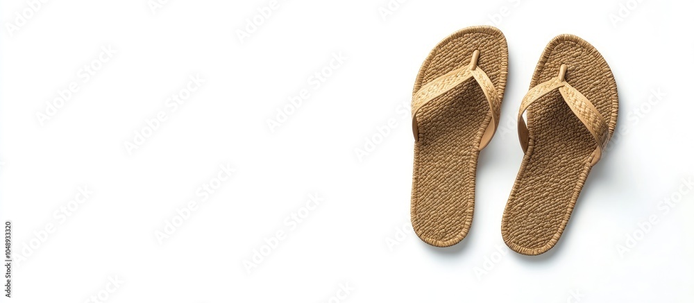 Aufkleber close up view of a cute pair of beach sandals isolated on a white background with added copy space f