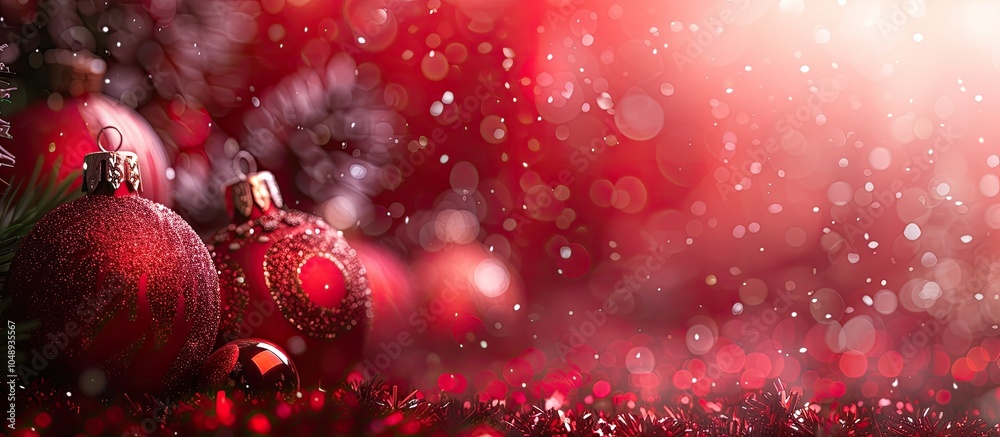 Aufkleber beautiful christmas ornaments on a red blurred background. with copy space image. place for adding t