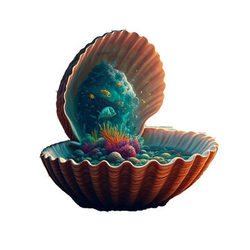 generative ai, seashell world paralel blue ocean fishes
