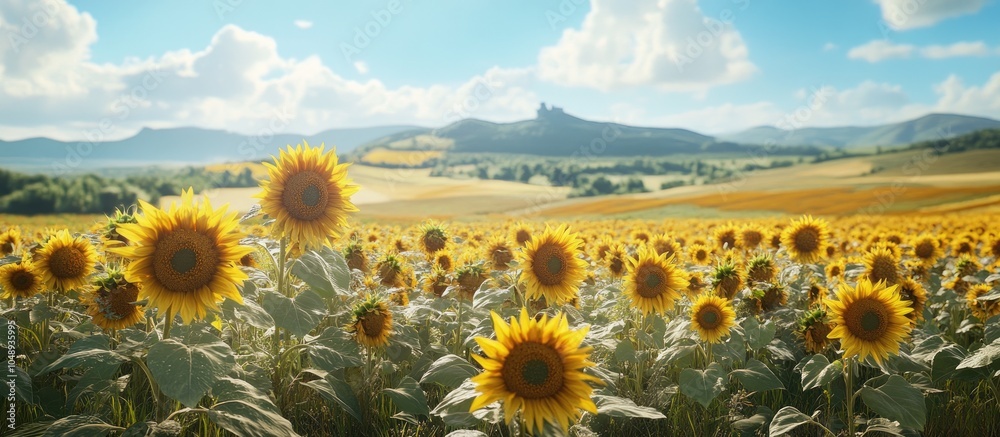 Fototapete a stunning summer field teeming with blooming sunflowers on a sunny day a natural rustic landscape s