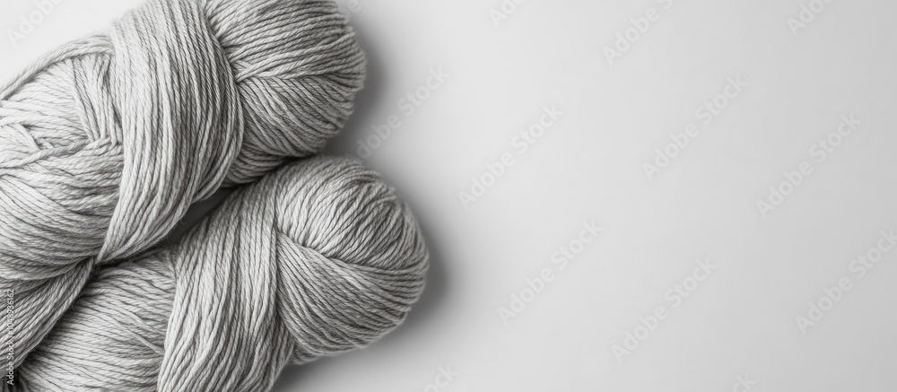 Fototapete two skeins of grey chunky wool set against a white background horizontal image. with copy space imag