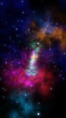 space with nebula and stars walk through , night sky shiny stars and clouds, science and meditation vertical social media background