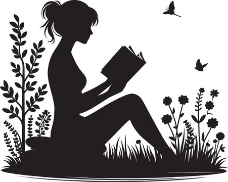 recommend clip art: A person reading book silhouette vector illustration isolated on a white background