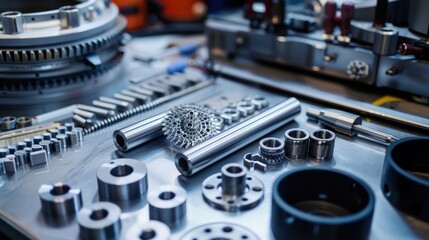 Close-up of Metal Parts and Gears on a Workbench