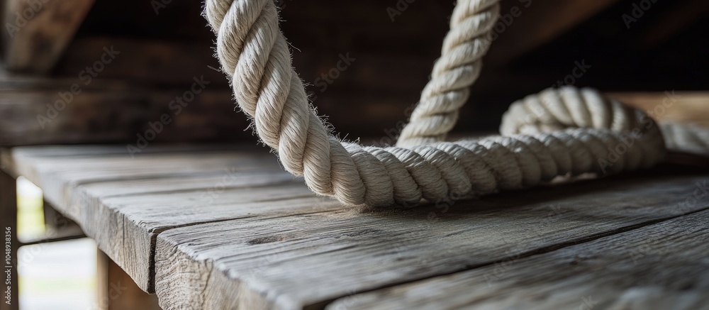 Aufkleber Close up of a white rope in a wooden house. with copy space image. Place for adding text or design
