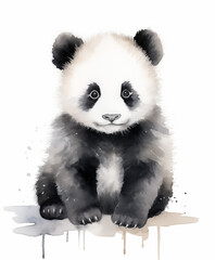 Obraz premium Big Panda Bear Illustration, Realistic Watercolor Wildlife Art for Digital Use, Nature Decor, Educational Projects, and Animal-Themed Designs