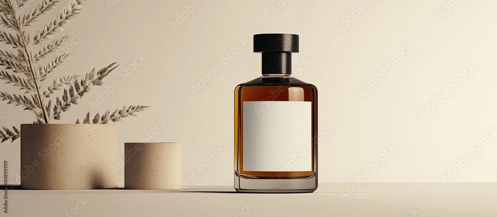 Poster Perfume bottle mockup featuring a blank label for your branding purposes. with copy space image. Place for adding text or design