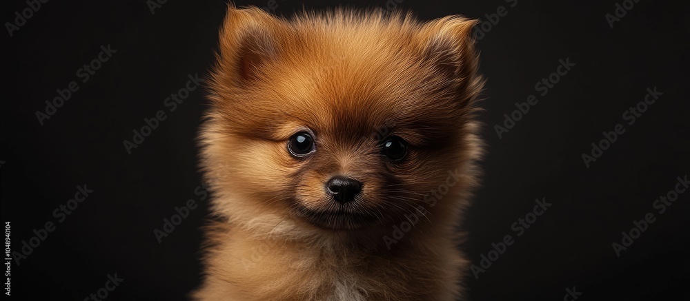 Poster Miniature Pomeranian Spitz puppy gazing at the camera. with copy space image. Place for adding text or design