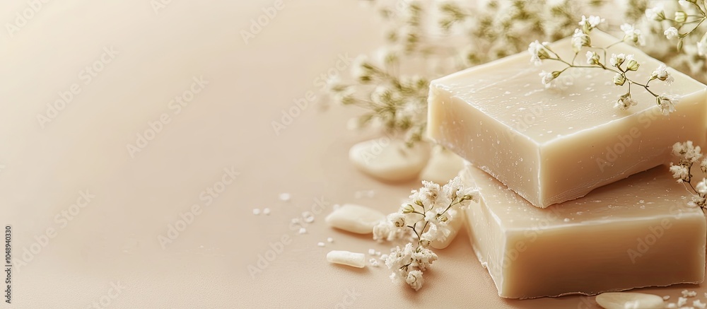 Poster bars of soap crafted from natural ingredients on a beige background organic cosmetics spa health con