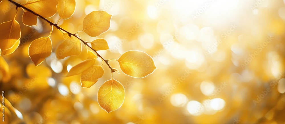 Poster close up photography of golden autumn leaves in sunlight. with copy space image. place for adding te
