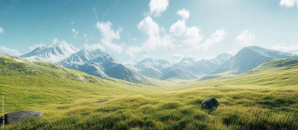 Poster mountain landscape with grasslands at high altitude. with copy space image. place for adding text or