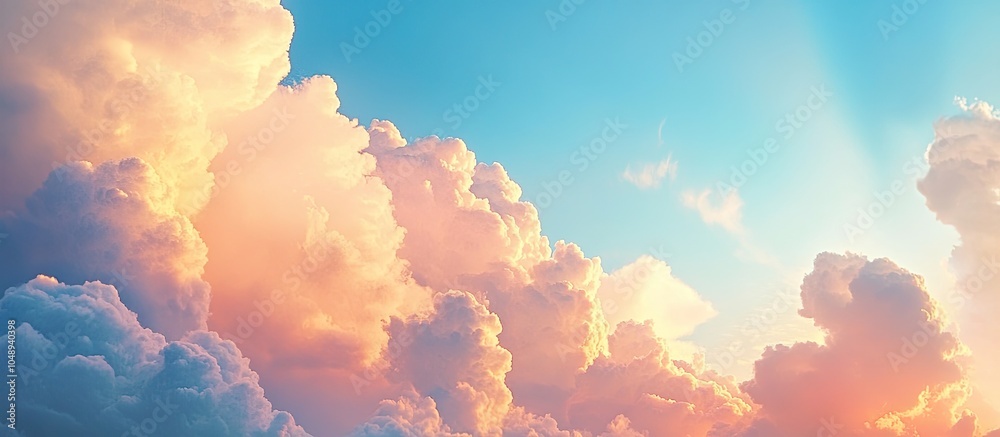 Aufkleber stunning dramatic puffy clouds at sunset set against blue skies. with copy space image. place for ad