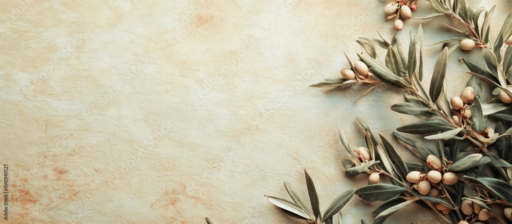 Aufkleber textured vintage paper background featuring olive tree flowers. with copy space image. Place for adding text or design