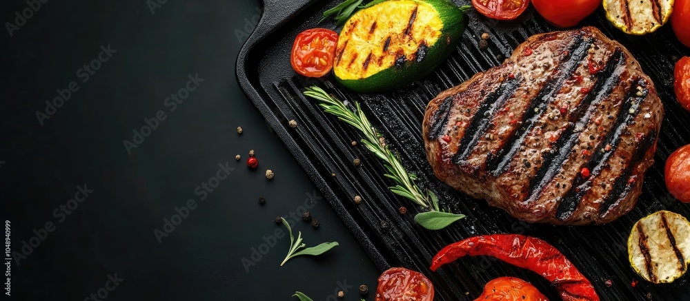 Leinwandbilder Grilled vegetables and meat. with copy space image. Place for adding text or design