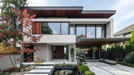 Fototapeta premium Modern Concrete House with a Japanese Garden