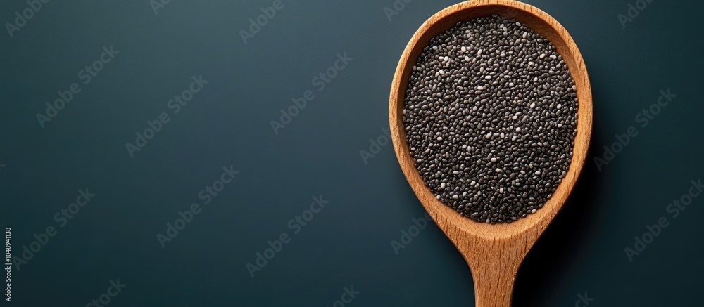 Aufkleber wooden spoon containing chia seeds. with copy space image. place for adding text or design