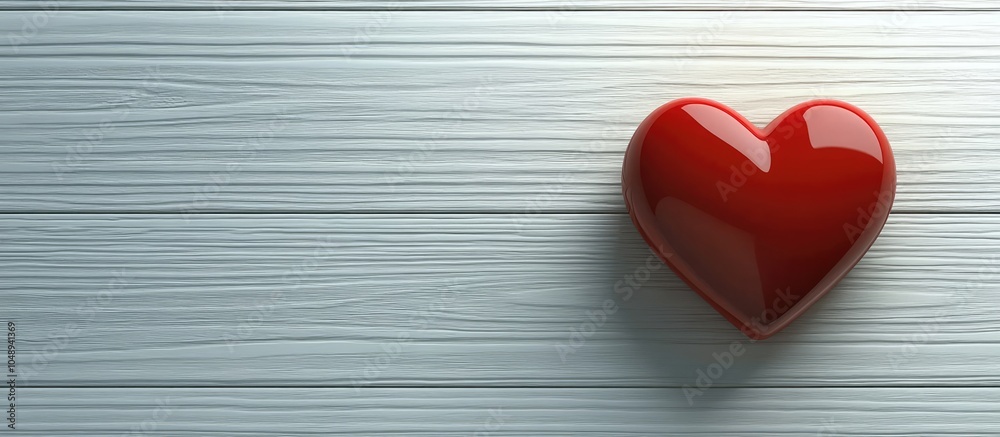 Poster Valentine s Day Heart on White Wooden Surface. with copy space image. Place for adding text or design