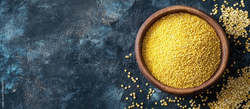 Poster yellow millet groats porridge oats and semolina an idea for healthy eating and nutrition. with copy 