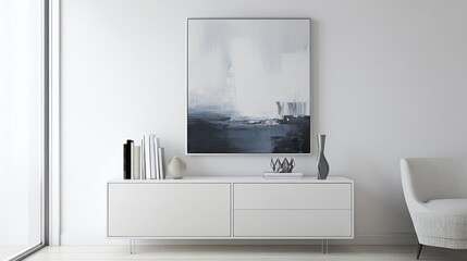 Modern Minimalist Living Room with White Furniture and Abstract Artwork