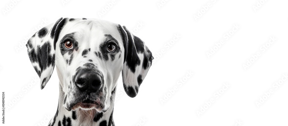 Aufkleber Beautiful Dalmatian dog set against a white background. with copy space image. Place for adding text or design