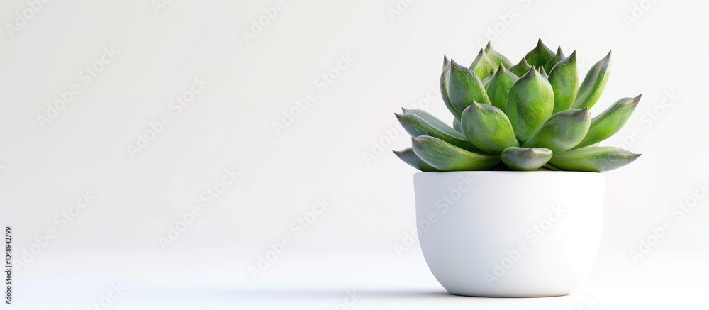 Leinwandbilder side view of a mini green succulent plant in a small white pot brightly isolated against a white bac
