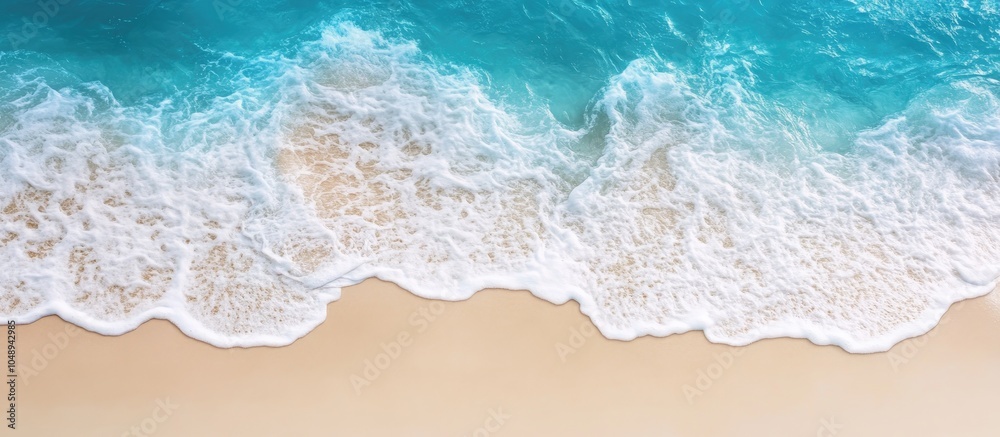 Poster beautiful sand and gentle blue waves of the sea summer beach backdrop. with copy space image. place 