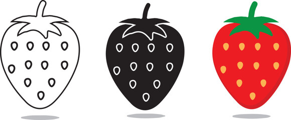 Fresh Strawberry Watercolor Fruit Hand Painted. Summer Red Berry, White Background, black and white strawberry