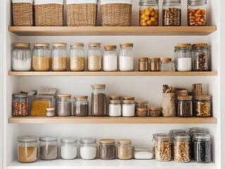 Modern minimalist pantry with sleek white cabinetry and open shelving
