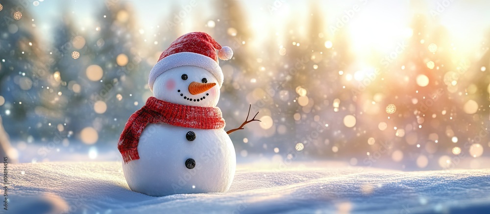 Poster a snowman in his winter wonderland is anticipating christmas. with copy space image. place for addin