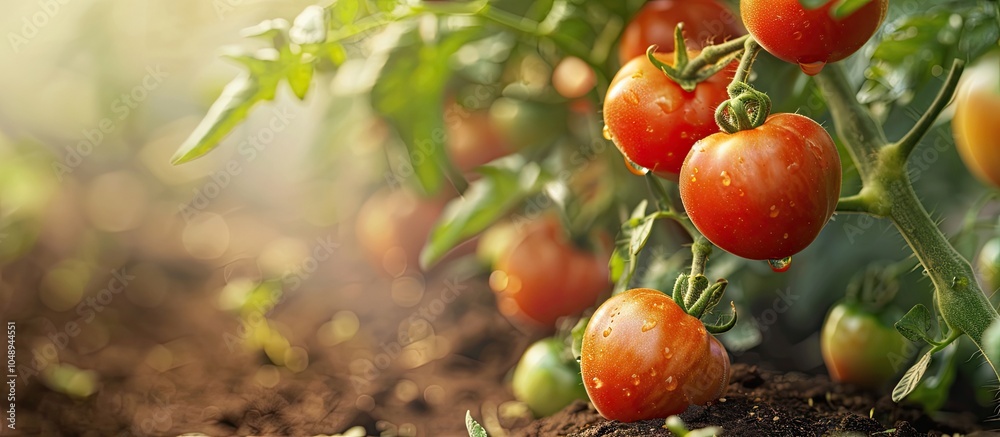 Aufkleber small tomato garden planted closely together. with copy space image. place for adding text or design