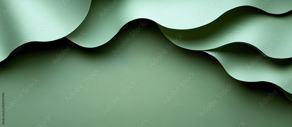 Leinwandbilder Green paper sheets as a backdrop. with copy space image. Place for adding text or design