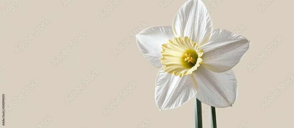 Poster White flower of the daffodil Narcissus cultivar Obdam from the Double Group. with copy space image. Place for adding text or design