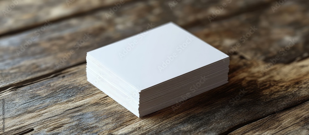 Poster Mockup of a stack of blank white business cards on a vintage wooden table background. with copy space image. Place for adding text or design