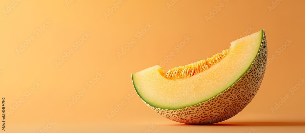Fototapete sweet melon with a balanced slice against an autumn colored background abstract minimalistic image w
