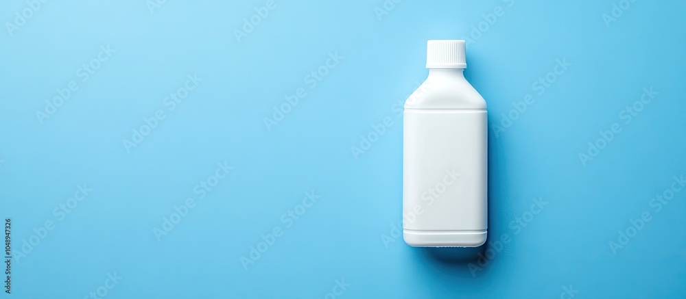 Aufkleber White plastic bottle that contained glue set against a blue background Flat lay top view. with copy space image. Place for adding text or design