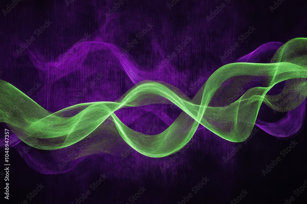 Fototapete abstract digital wave patterns in vibrant green and purple colors created using computer graphics