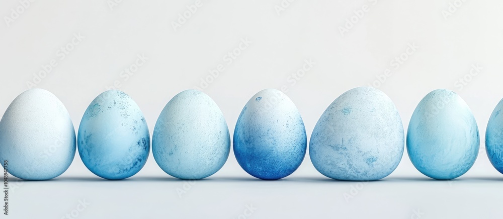 Aufkleber a row of ombre blue easter eggs set against a white background. with copy space image. place for add