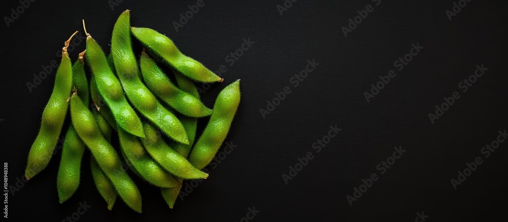 Leinwandbilder Edamame green soybeans on a black background. with copy space image. Place for adding text or design