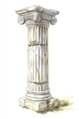 Naklejka premium Watercolor Illustration of Ancient Greek Column in Classic Style