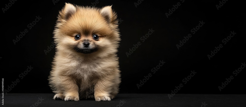 Poster Miniature Pomeranian Spitz puppy gazing at the camera. with copy space image. Place for adding text or design