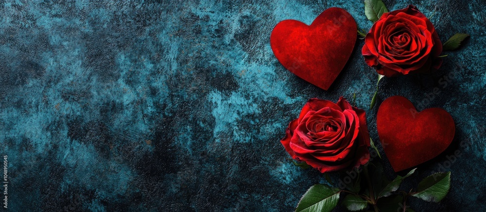 Fototapete red roses and a heart shape. with copy space image. place for adding text or design